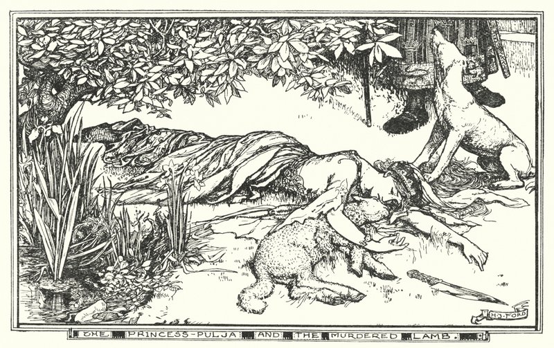 Prinsessan Pulja och det mördade lammet (litho) av Henry Justice Ford