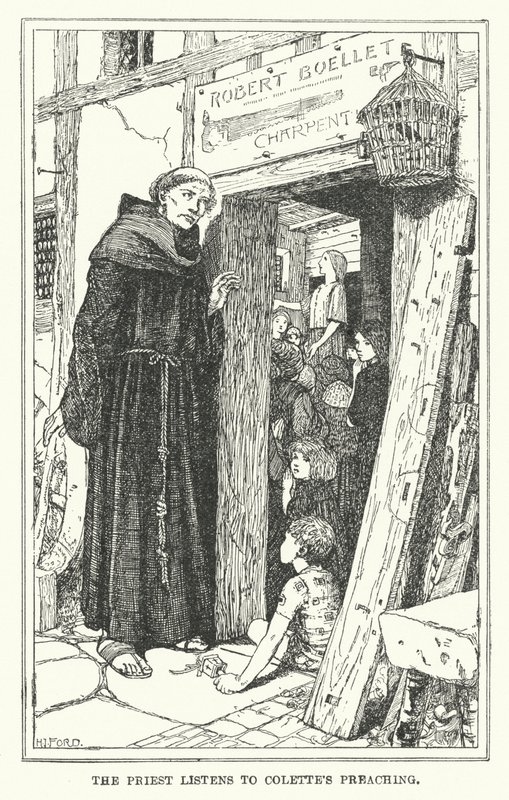 Prästen lyssnar på Colettes predikan (litho) av Henry Justice Ford