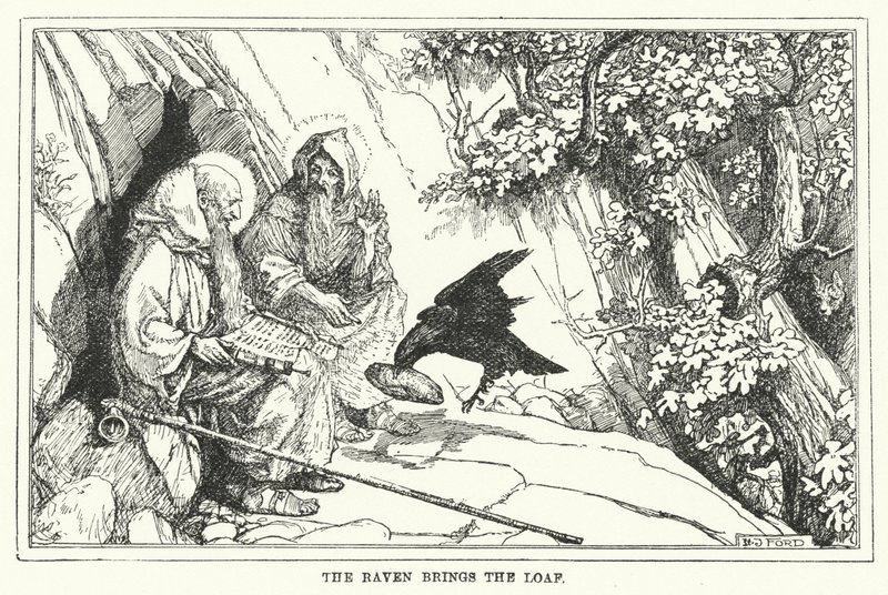 Korpen kommer med limpan (litho) av Henry Justice Ford
