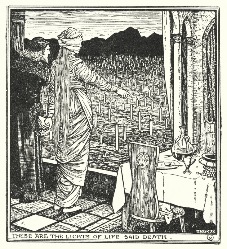Dessa är livets ljus, sa döden (litho) av Henry Justice Ford