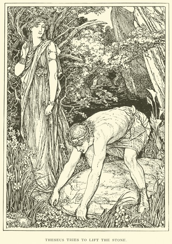 Theseus försöker lyfta stenen av Henry Justice Ford