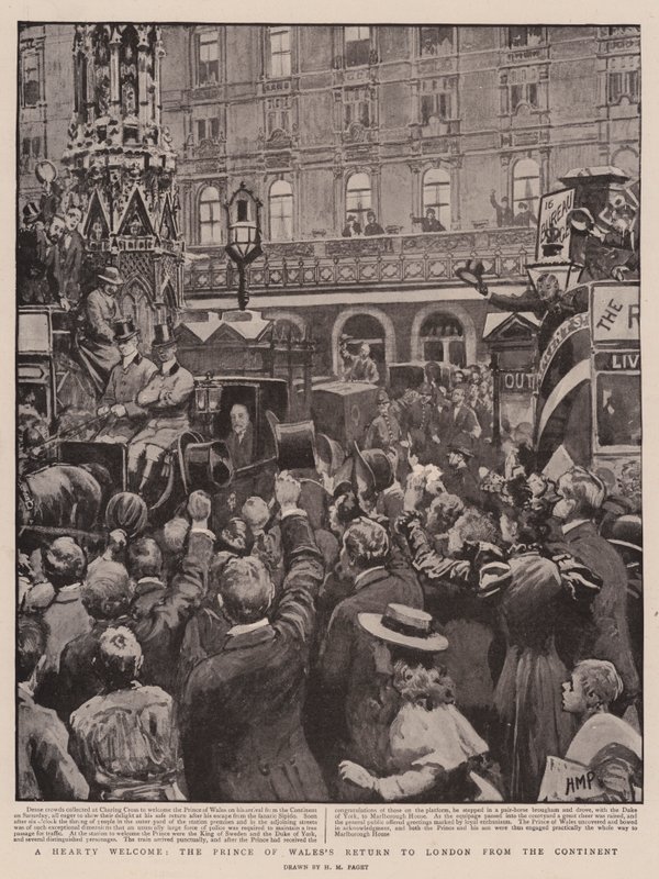 Ett hjärtligt välkomnande, prinsen av Wales återkomst till London från kontinenten av Henry Marriott Paget