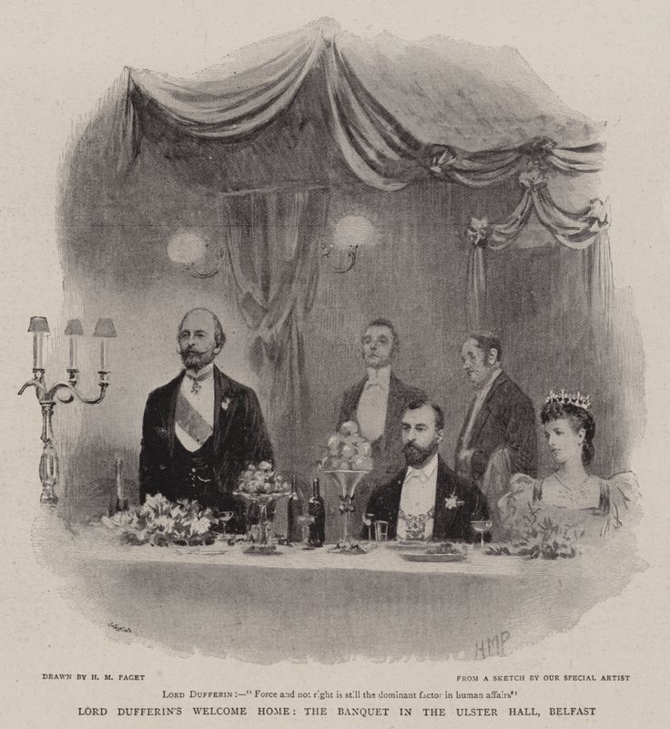 Lord Dufferin Välkommen hem, banketten i Ulster Hall, Belfast av Henry Marriott Paget