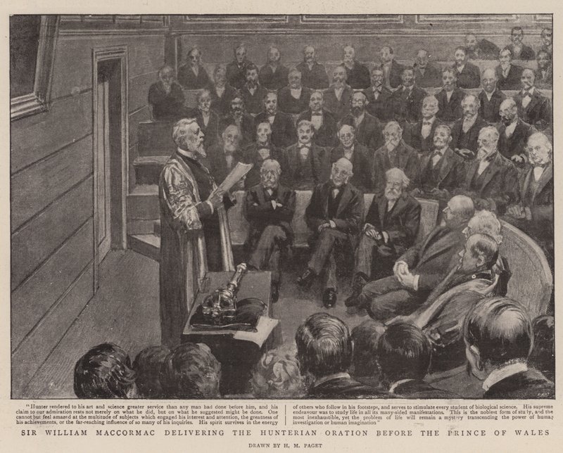 Sir William MacCormac håller Hunterian Oration inför prinsen av Wales av Henry Marriott Paget