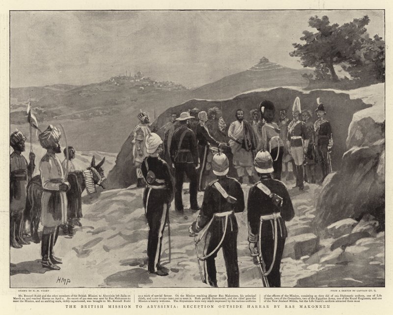 Den brittiska missionen i Abessinien, mottagning utanför Harrar av Ras Makonnen av Henry Marriott Paget