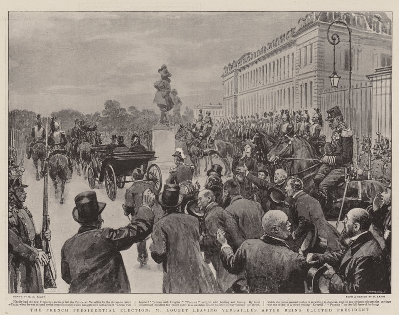 Det franska presidentvalet, M Loubet lämnade Versailles efter att ha blivit vald till president av Henry Marriott Paget
