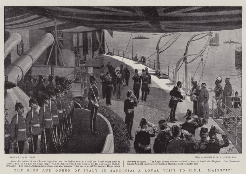 Kungen och drottningen av Italien på Sardinien, ett kungligt besök hos HMS Majestic av Henry Marriott Paget