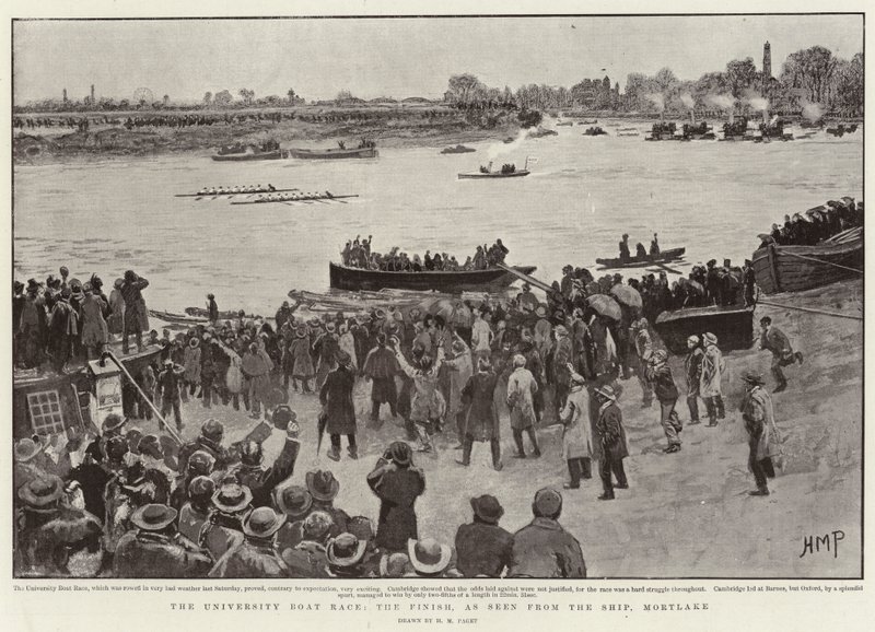 University Boat Race, Finish, sett från fartyget, Mortlake av Henry Marriott Paget