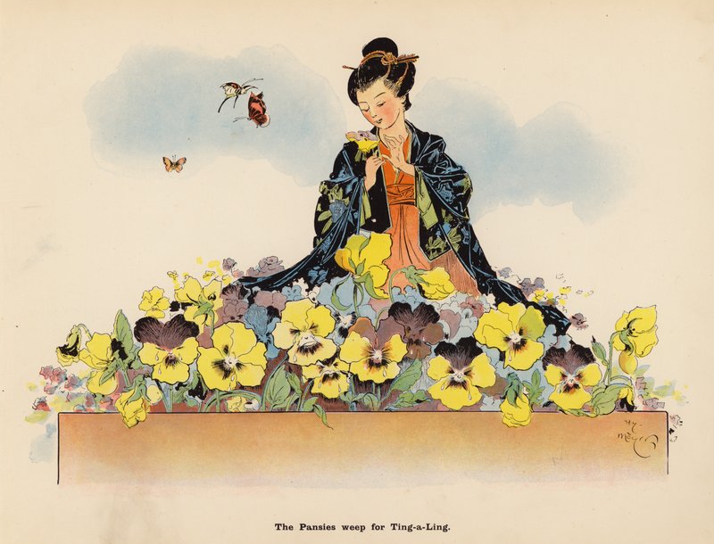 Illustration till The Adventures of a Japanese Doll (färglitografi) av Henry Mayer