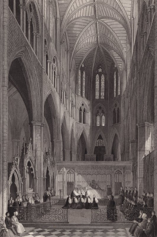 Invigning av koloniala biskopar i Westminster Abbey, London (gravyr) av Henry Melville