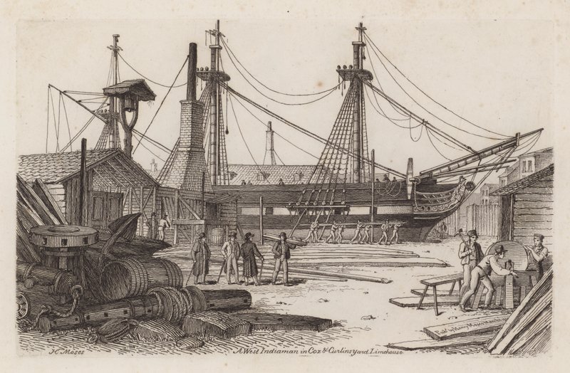 En västindiefarare i Cox and Curlins Yard, Limehouse av Henry Moses