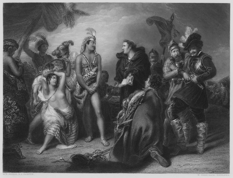 Spanjorer och peruaner, från bilden i Vernon Gallery (gravyr) av Henry Perronet (after) Briggs