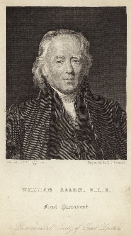 William Allen - förste ordförande i Pharmaceutical Society of Great Britain (1770-1843) (gravyr) av Henry Perronet (after) Briggs