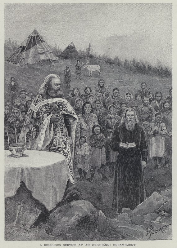 En religiös gudstjänst på ett orozhannis läger (litho) av Henry Sandham