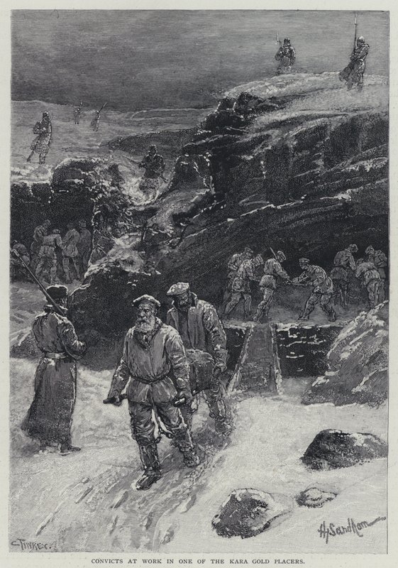 Fångar på jobbet i en av Kara-guldplacerarna (litho) av Henry Sandham