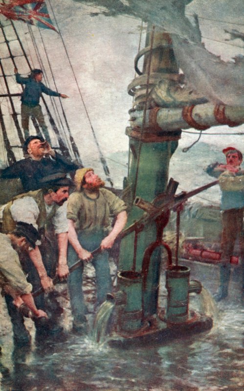 Alla händer till pumparna (färg litho) av Henry Scott Tuke