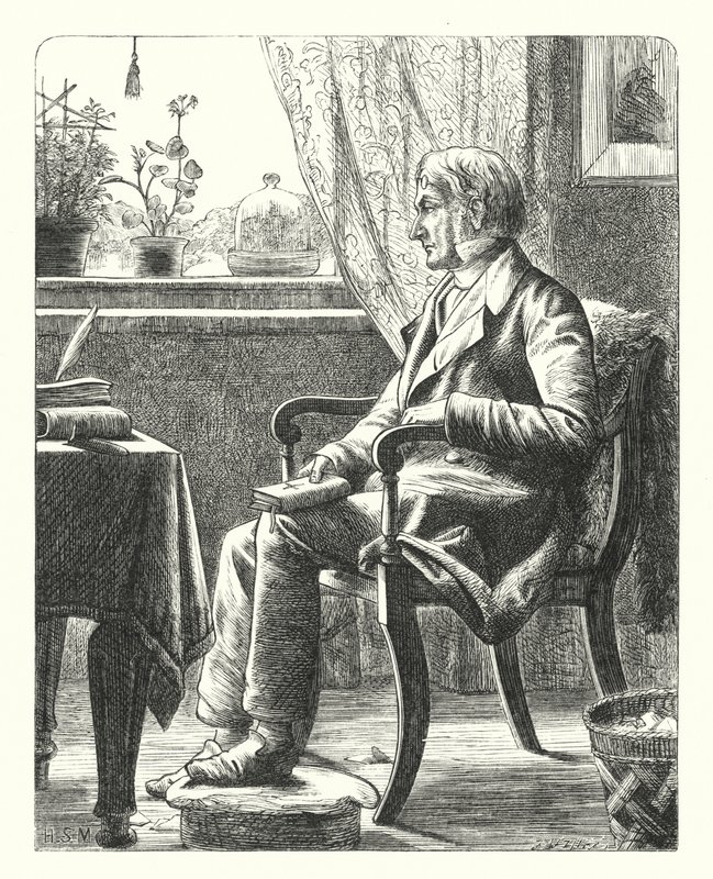 En far som läser Bibeln (gravyr) av Henry Stacey (after) Marks