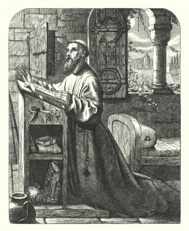 Inskription i ett eremitage (gravyr) av Henry Stacey (after) Marks