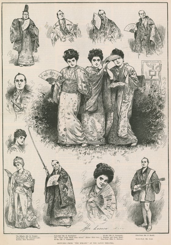 Skisser från The Mikado på Savoy Theatre av Henry Stephen Ludlow