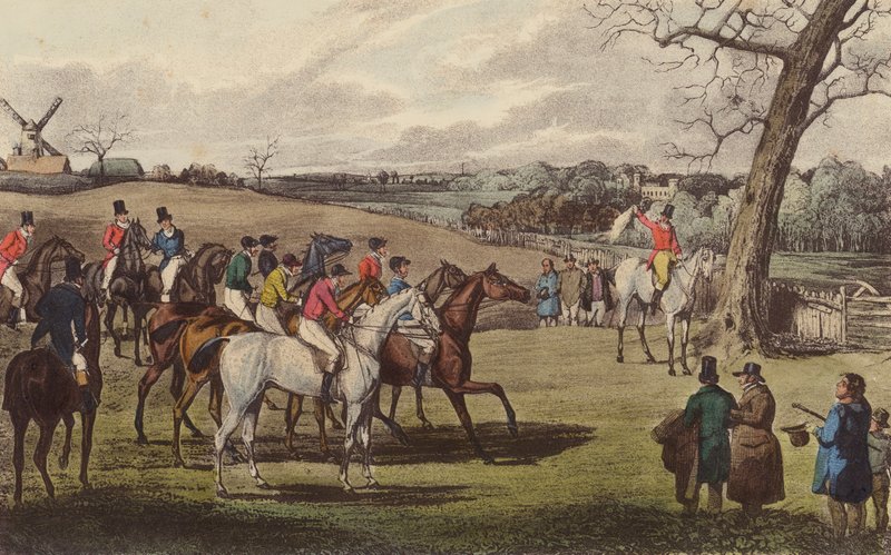A Steeple-Chase (litho i färg) av Henry Thomas (after) Alken