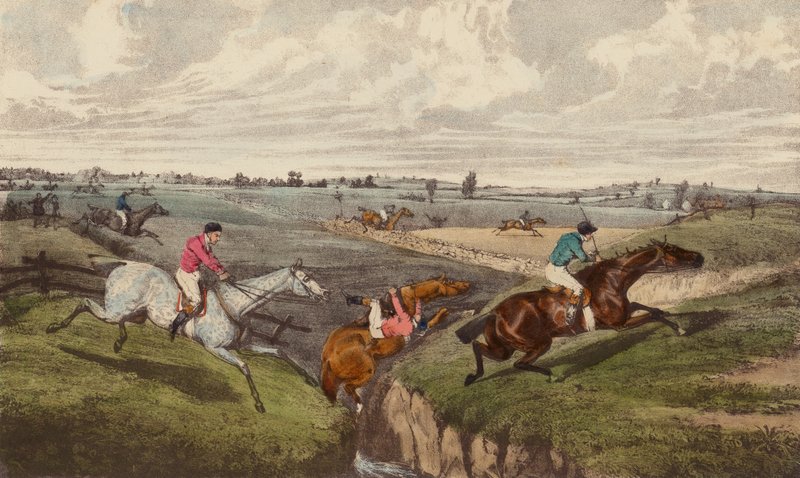 A Steeple-Chase (litho i färg) av Henry Thomas (after) Alken