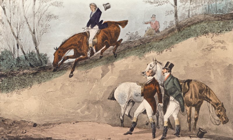 Mytton tar en droppe "lika hög som ett hus" (litografi) av Henry Thomas (after) Alken
