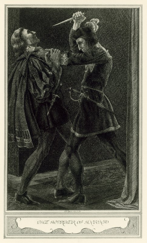 Hertiginnan av Malfi av John Webster: Mordet på Antonio (litho) av Henry Weston Keen
