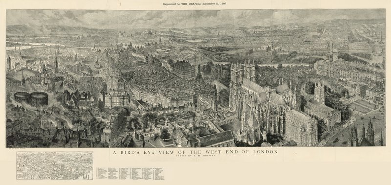 Ett fågelperspektiv över västra delen av London av Henry William Brewer