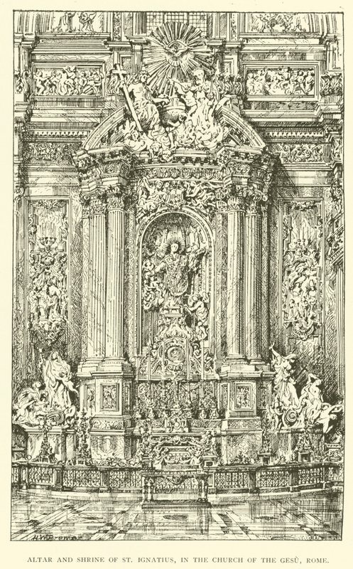 Altare och helgedom av St Ignatius, i Gesu-kyrkan, Rom (gravyr) av Henry William Brewer