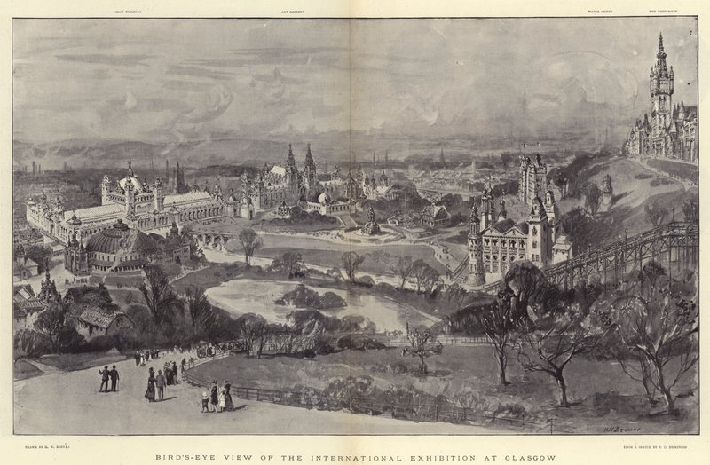 Fågelperspektiv över den internationella utställningen i Glasgow av Henry William Brewer