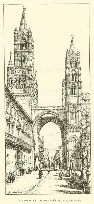 Katedralen och ärkebiskopens palats, Palermo (gravyr) av Henry William Brewer