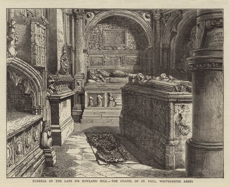 Begravning av den sene Sir Rowland Hill, Chapel of St Paul, Westminster Abbey av Henry William Brewer