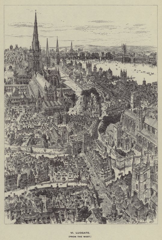 Ludgate, från väst av Henry William Brewer