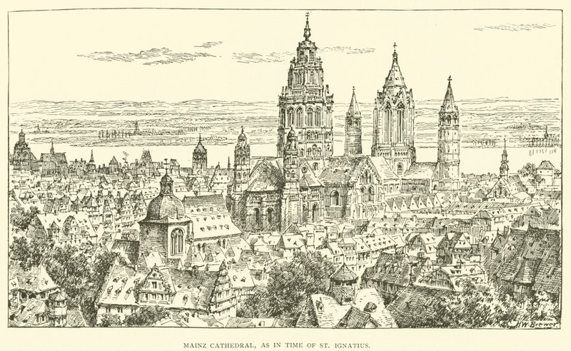 Mainz katedral, som i tiden för St Ignatius (gravyr) av Henry William Brewer