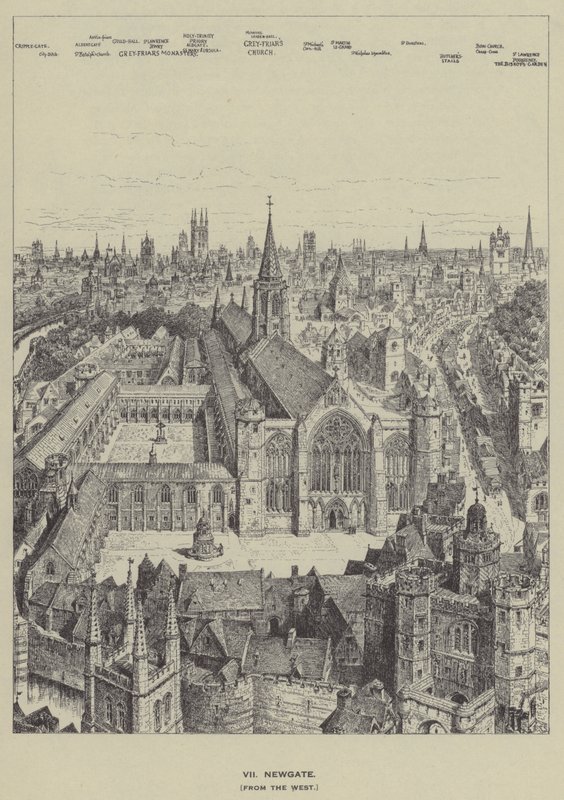 Newgate, från väst av Henry William Brewer