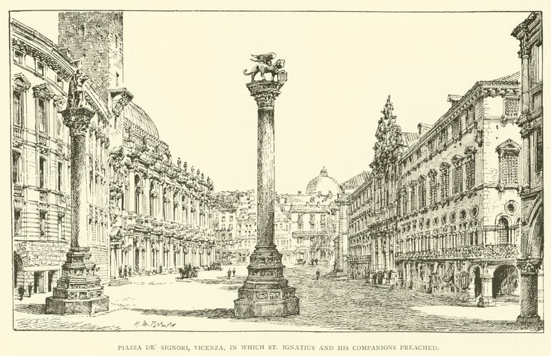 Piazza dei Signori, Vicenza, där den helige Ignatius och hans följeslagare predikade (gravyr) av Henry William Brewer