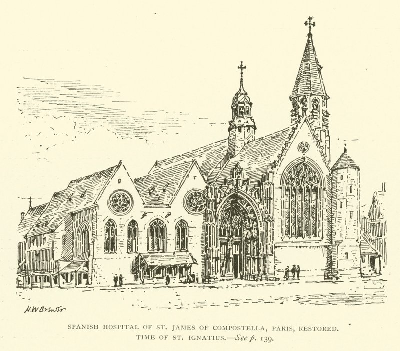Spanska sjukhuset St James of Compostella, Paris, restaurerat, tiden för St Ignatius (gravyr) av Henry William Brewer