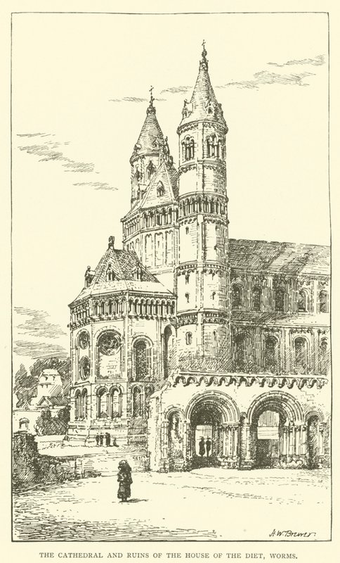 Katedralen och ruinerna av riksdagens hus, maskar (gravyr) av Henry William Brewer