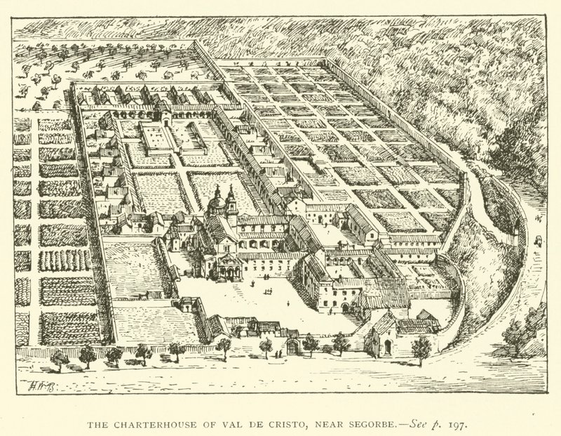 Charterhuset i Val de Cristo, nära Segorbe (gravyr) av Henry William Brewer