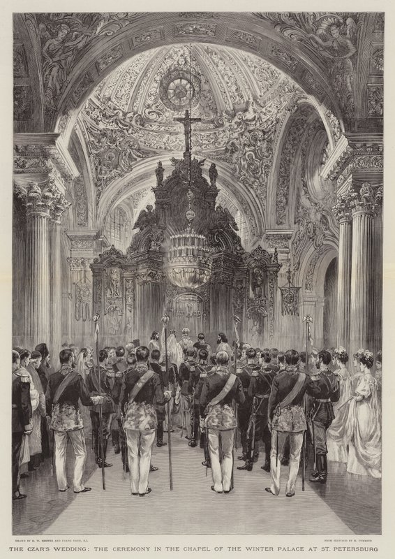 Tsarens bröllop, ceremonin i kapellet i Vinterpalatset i St Petersburg av Henry William Brewer