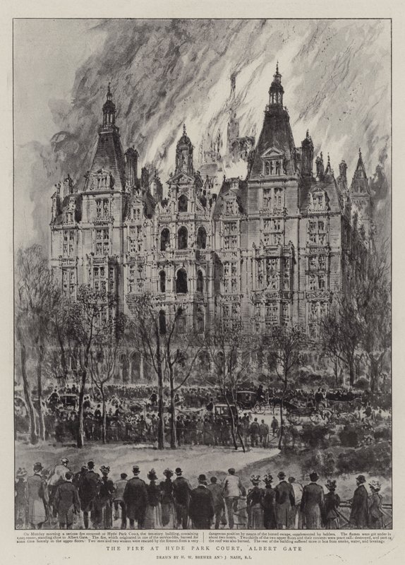 Branden i Hyde Park Court, Albert Gate av Henry William Brewer
