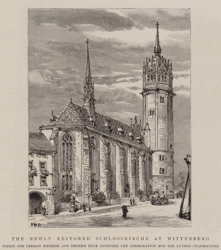 Den nyrestaurerade Schlosskirche i Wittenberg av Henry William Brewer