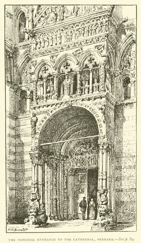 Huvudingången till katedralen, Ferrara (gravyr) av Henry William Brewer