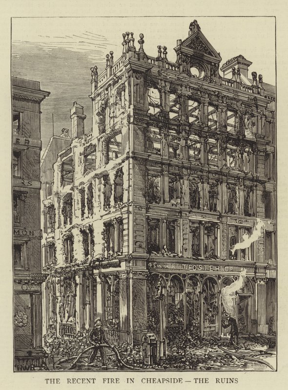 Den senaste branden i Cheapside, ruinerna av Henry William Brewer