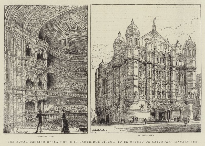 Royal English Opera House i Cambridge Circus invigs lördagen den 31 januari av Henry William Brewer