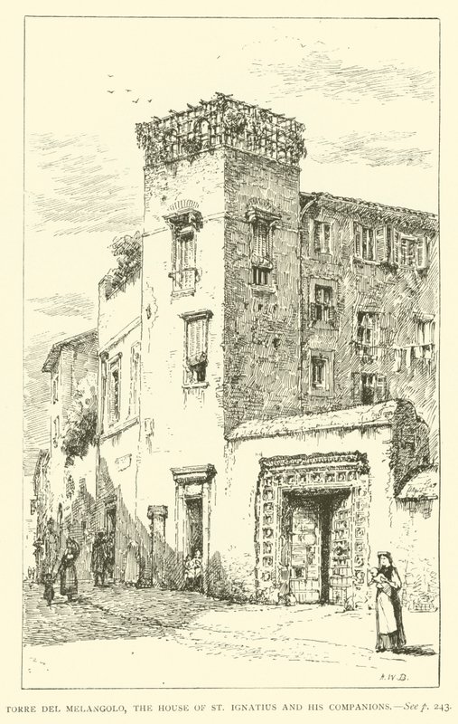 Torre del Melangolo, St Ignatius hus och hans följeslagare (gravyr) av Henry William Brewer