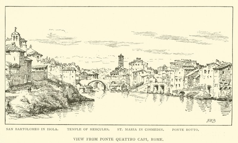Utsikt från Ponte Quattro Capi, Rom (gravyr) av Henry William Brewer