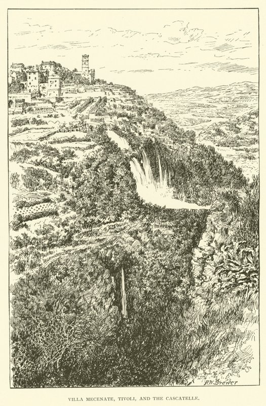 Villa Mecenate, Tivoli och Cascatelle (gravyr) av Henry William Brewer