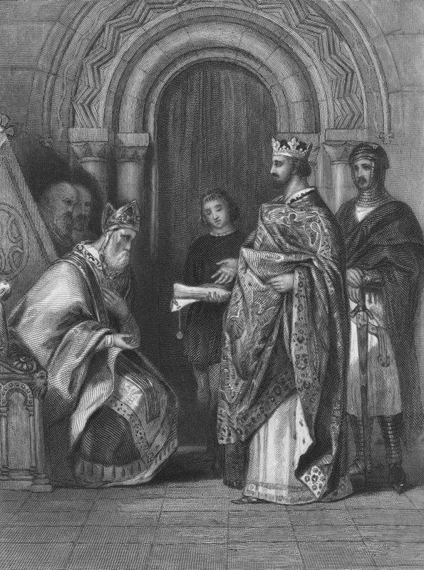 Kung Henrik II av England presenterar den påvliga tjuren från 1155 som tillät honom att invadera, styra och styra Irland av Henry after Warren