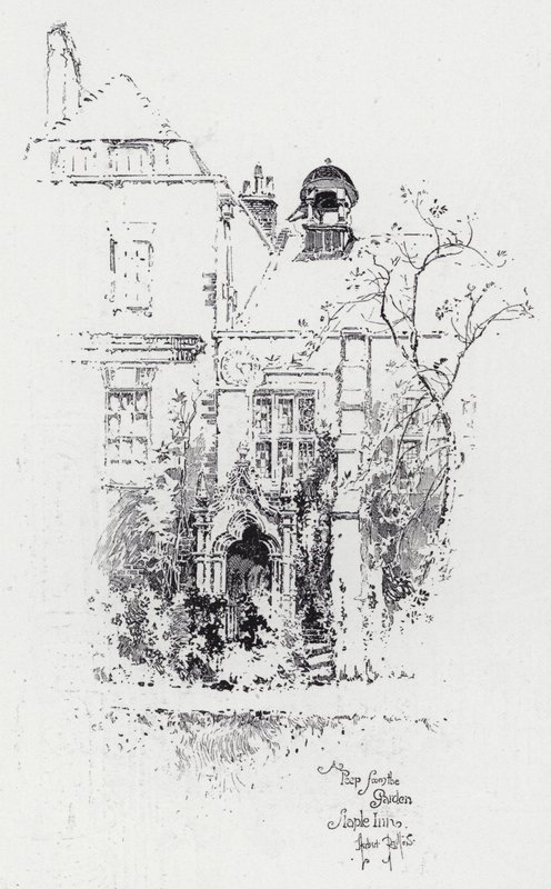 En titt från trädgården, Staple Inn (gravyr) av Herbert (after) Railton